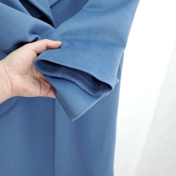 FLEURETTE  100% Wool Oversized Corn Flower Blue Notch Collar Longline Peacoat - Picture 9 of 16